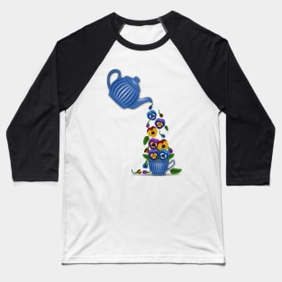 Pansies Floral Teapot Baseball T-Shirt